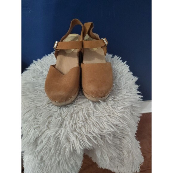 Lotta's Stockholm Swedish Comfort Womens 40 US 8.5  Wooden Clog Sandals Leather - Picture 3 of 10